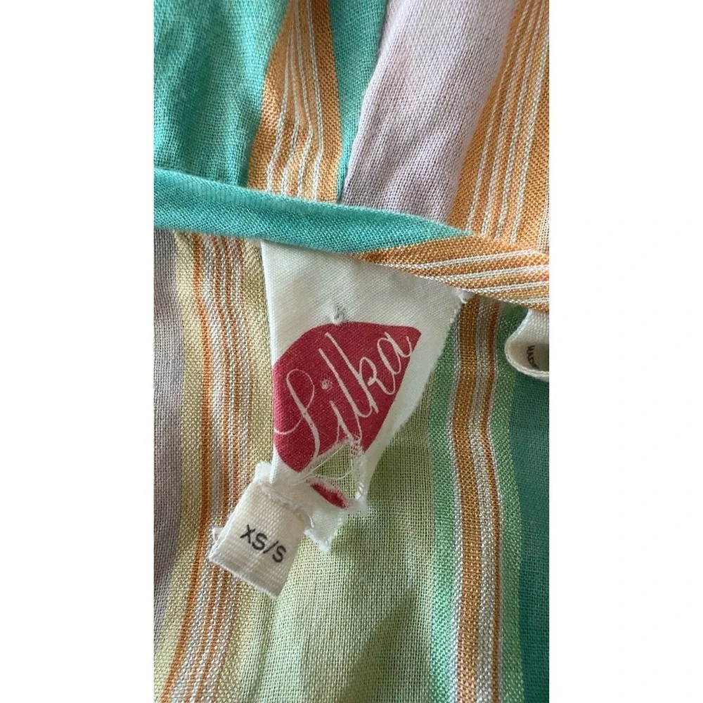 Anthropologie Lilka Pastel Yarn Dyed Tunic Poncho Green Cotton Oversized Size XS